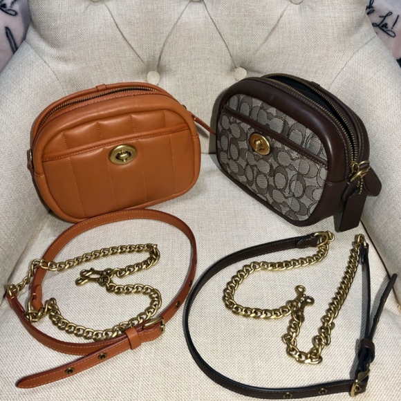 Coach Small Camera Bag In Signature Jacquard With Quilting NWOT BRASS - Picture 6 of 7